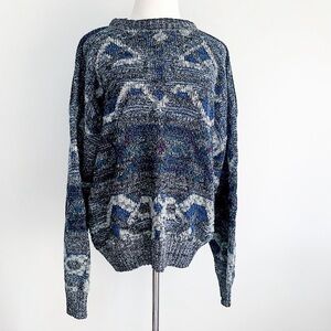Vtg 80s 90s crewneck grandpa sweater abstract print burnout size XL slouchy